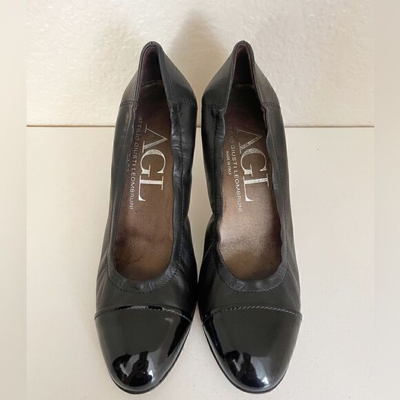 AGL Black Patent Leather Capped Toe Pumps 37 1/2 - Picture 9 of 13